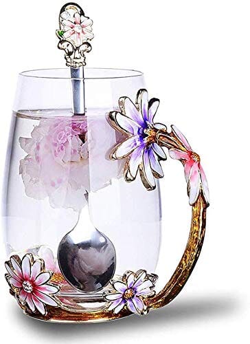A Collector's Gift: Enamel flower Lead-free Glass Coffee Mugs Tea Cup – La Foresta Orchids