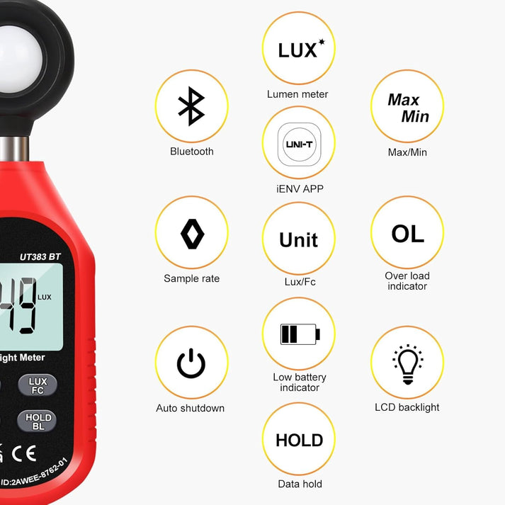 Orchids Supplies Light Meter UT383BT Lux Meter Lumens Digital Illumin