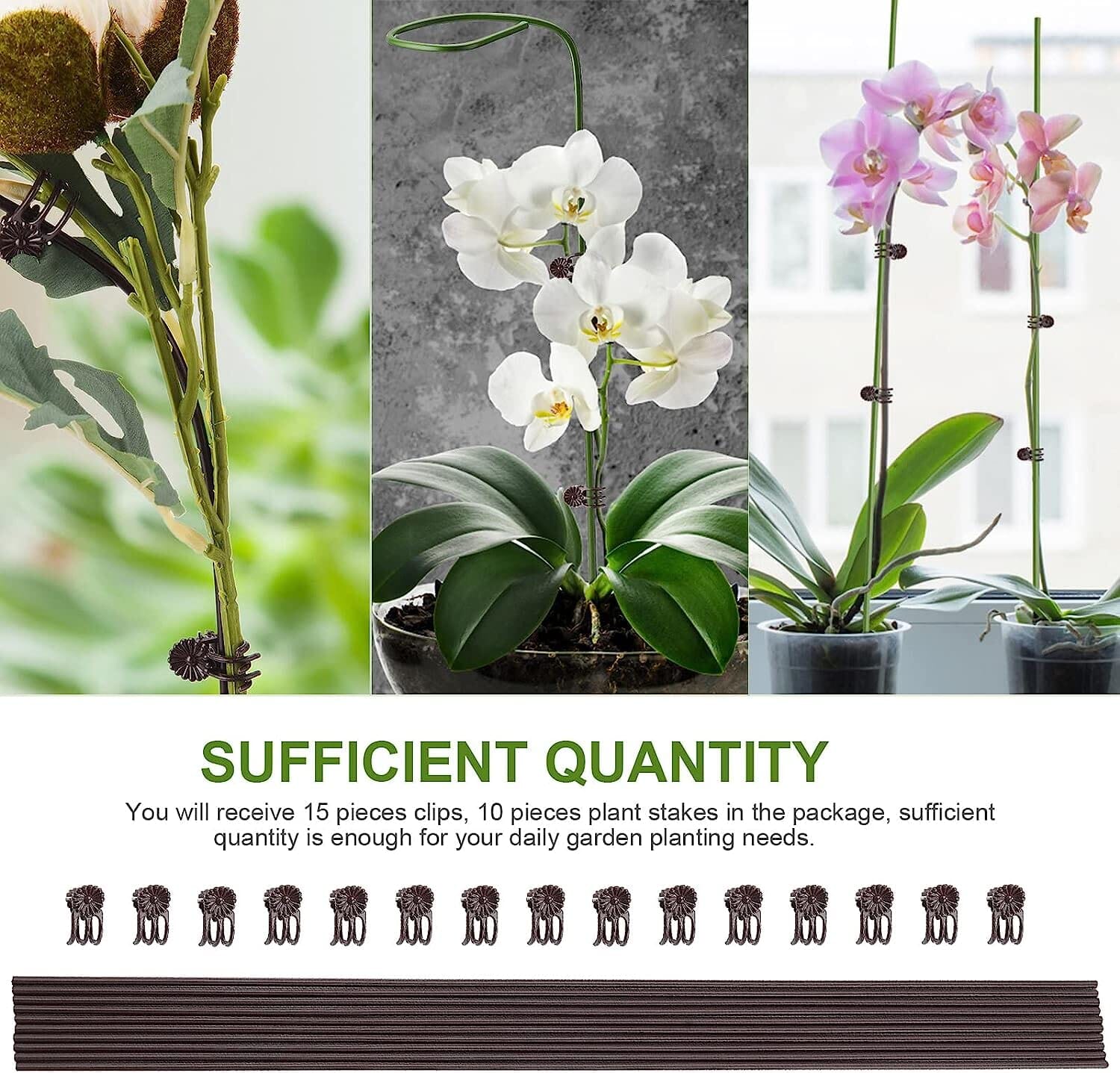 Orchids Supplies: Pot Stakes - Garden Metal Plant Stakes 10PCS with Vine Fixing Clip Set, 15PCS - 24inch Tall Supplies Amazon 