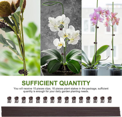 Orchids Supplies: Pot Stakes - Garden Metal Plant Stakes 10PCS with Vine Fixing Clip Set, 15PCS - 24inch Tall Supplies Amazon 